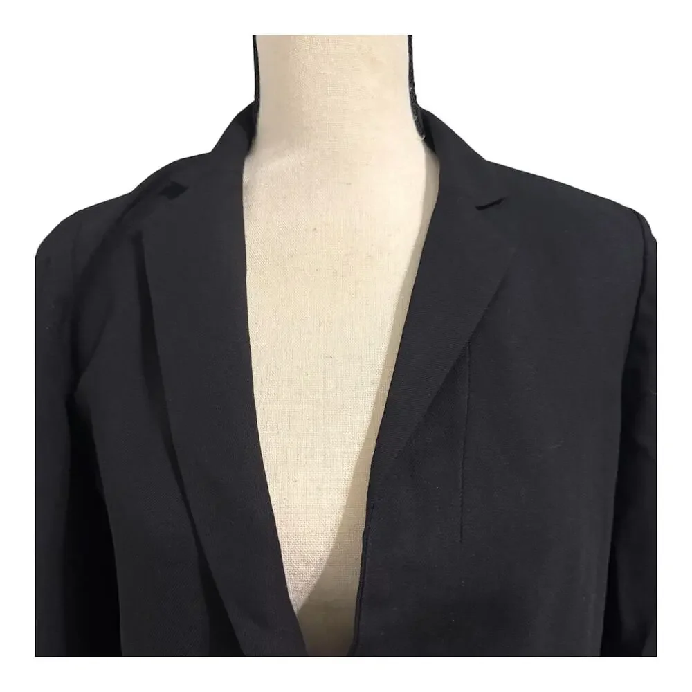 J Crew Wmns Black Drapey Wool Mackenzie Blazer Sz 4 Preppy Quiet Luxury Classic
